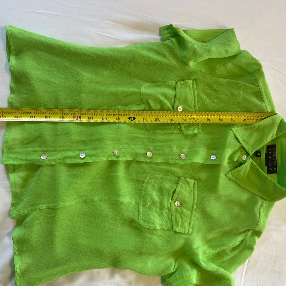 Spenser Jeremy Lime Green 100% Silk Short Sleeve Button Up Blouse & Tank Set M - Picture 11 of 12